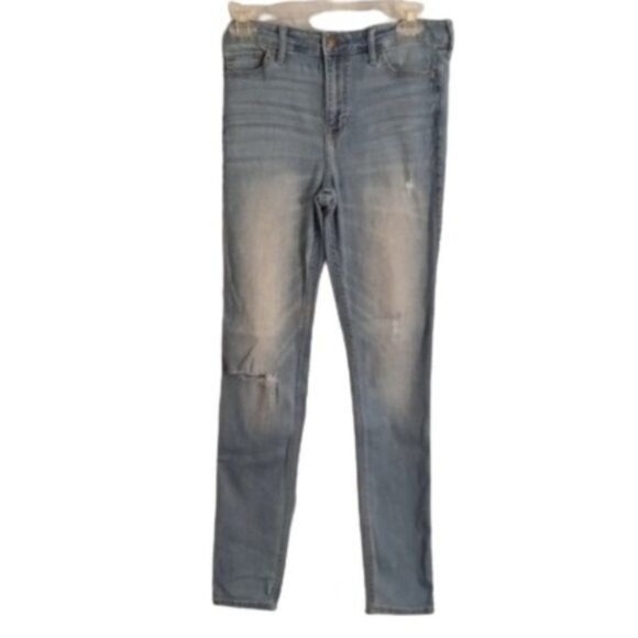 Hollister Size 7R 28x30 Jeans Womens High Rise Super Skinny Denim Blue Destroyed - Picture 1 of 11